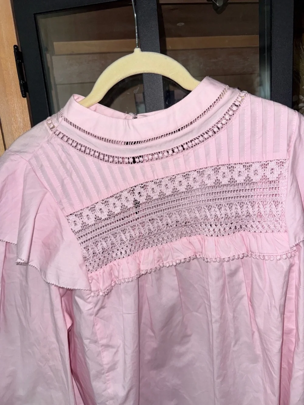 J. Crew lace blouse long sleeve balloon preppy cotton ruffle crocheted top